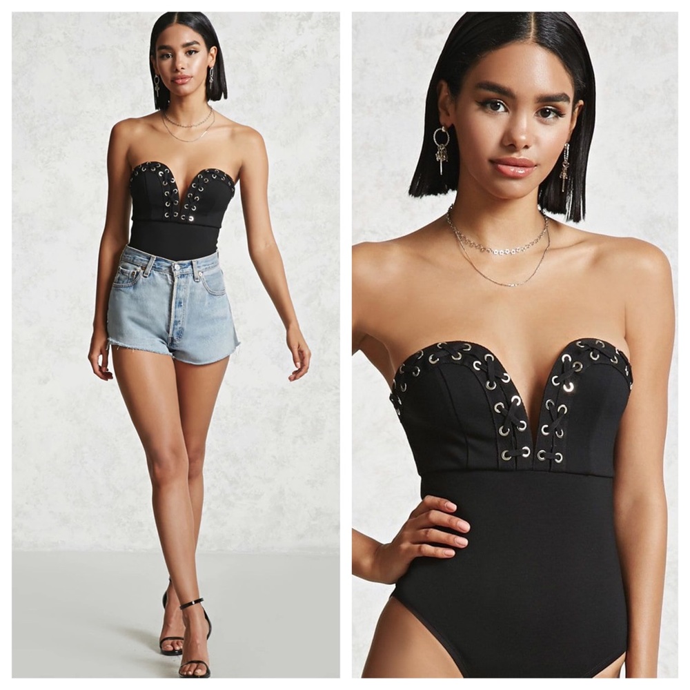 NWT Forever 21 Black Strapless Sweetheart Bodysuit